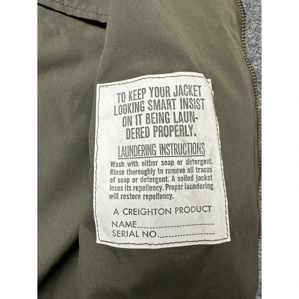 Mens 1977 Creighton USMC‎ Olive Field Military Jacket Scovill Zip, Size L